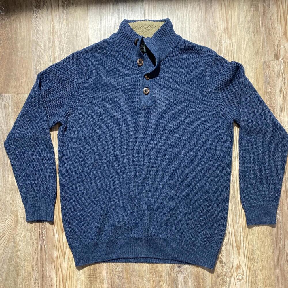 GH Bass & Co Men’s 1/4 Button Pullover Sweater XL Big Tall Acrylic Cotton Blue